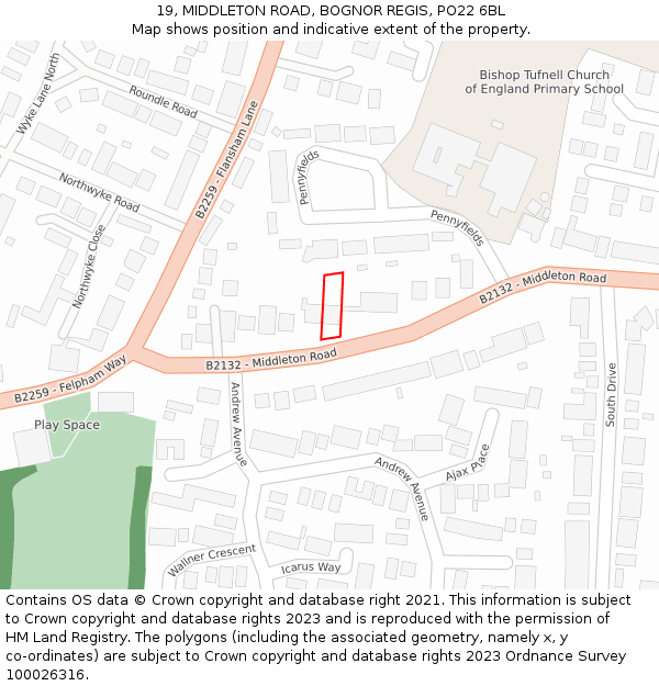 19, MIDDLETON ROAD, BOGNOR REGIS, PO22 6BL: Location map and indicative extent of plot