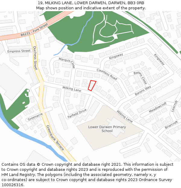 19, MILKING LANE, LOWER DARWEN, DARWEN, BB3 0RB: Location map and indicative extent of plot