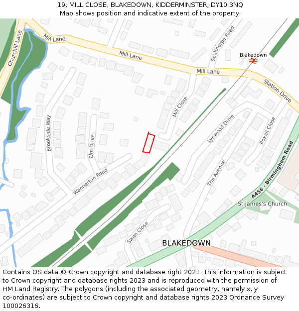 19, MILL CLOSE, BLAKEDOWN, KIDDERMINSTER, DY10 3NQ: Location map and indicative extent of plot