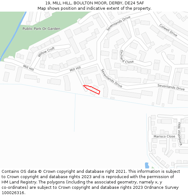 19, MILL HILL, BOULTON MOOR, DERBY, DE24 5AF: Location map and indicative extent of plot