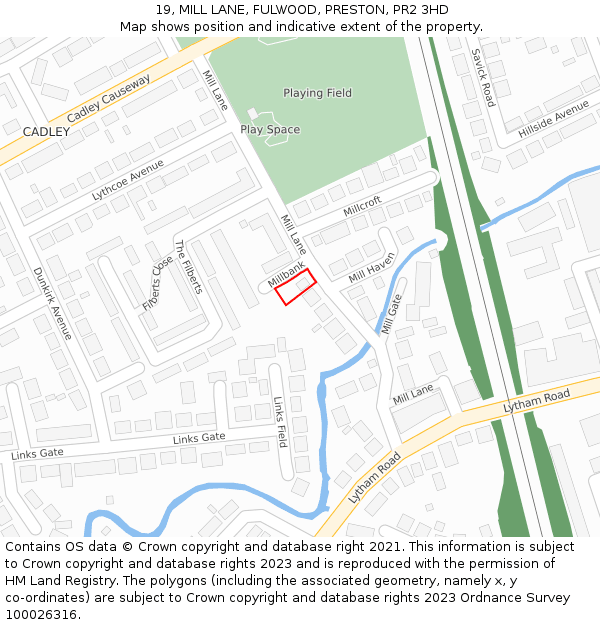 19, MILL LANE, FULWOOD, PRESTON, PR2 3HD: Location map and indicative extent of plot