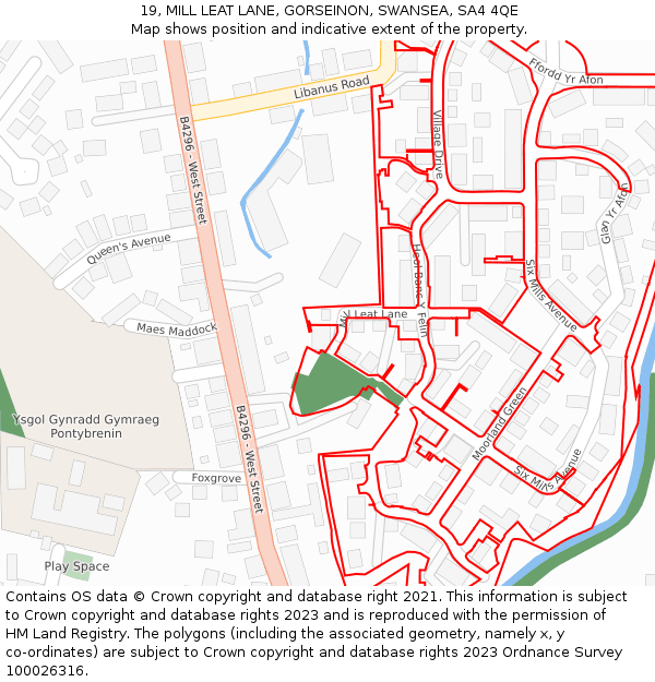 19, MILL LEAT LANE, GORSEINON, SWANSEA, SA4 4QE: Location map and indicative extent of plot