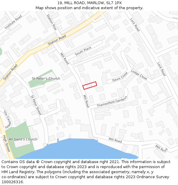 19, MILL ROAD, MARLOW, SL7 1PX: Location map and indicative extent of plot