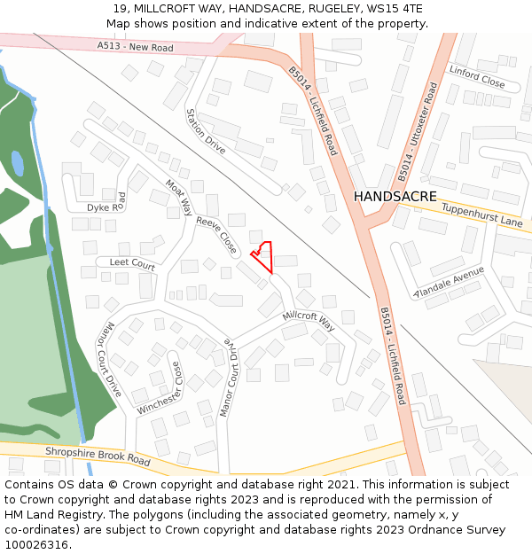 19, MILLCROFT WAY, HANDSACRE, RUGELEY, WS15 4TE: Location map and indicative extent of plot