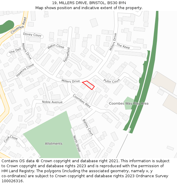 19, MILLERS DRIVE, BRISTOL, BS30 8YN: Location map and indicative extent of plot