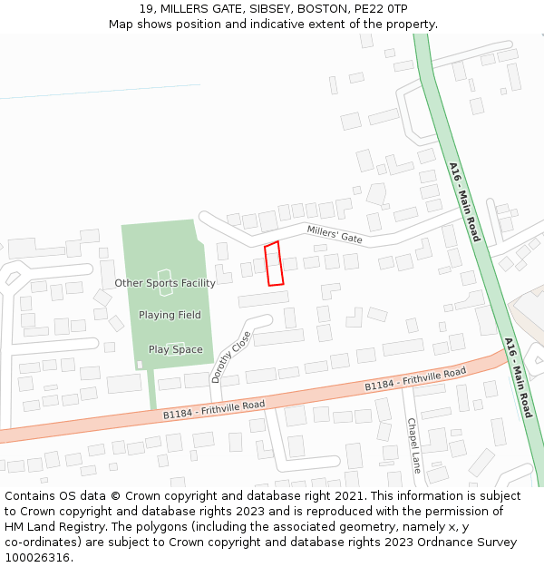 19, MILLERS GATE, SIBSEY, BOSTON, PE22 0TP: Location map and indicative extent of plot