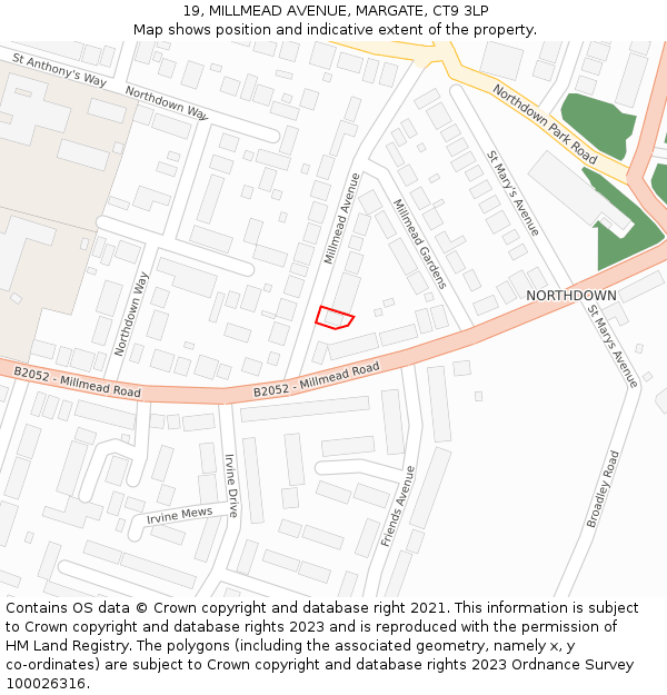 19, MILLMEAD AVENUE, MARGATE, CT9 3LP: Location map and indicative extent of plot