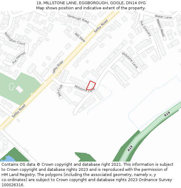 19, MILLSTONE LANE, EGGBOROUGH, GOOLE, DN14 0YG: Location map and indicative extent of plot