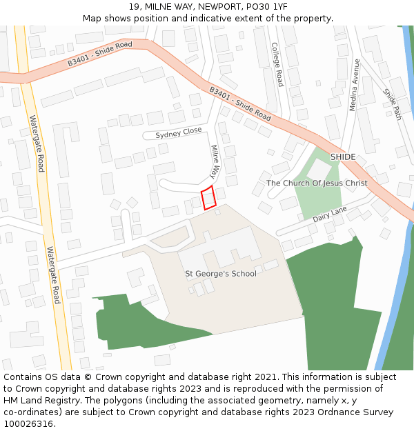 19, MILNE WAY, NEWPORT, PO30 1YF: Location map and indicative extent of plot