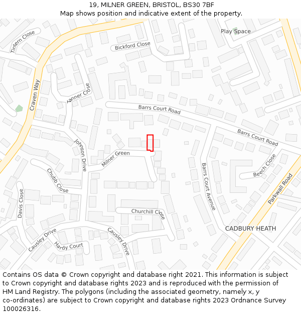 19, MILNER GREEN, BRISTOL, BS30 7BF: Location map and indicative extent of plot