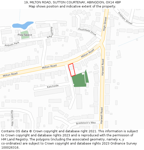 19, MILTON ROAD, SUTTON COURTENAY, ABINGDON, OX14 4BP: Location map and indicative extent of plot