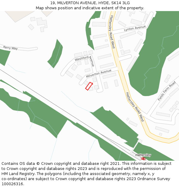19, MILVERTON AVENUE, HYDE, SK14 3LG: Location map and indicative extent of plot