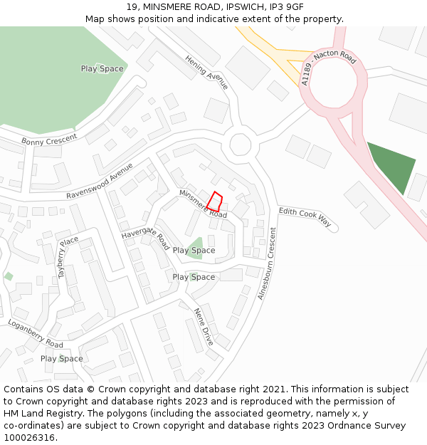 19, MINSMERE ROAD, IPSWICH, IP3 9GF: Location map and indicative extent of plot
