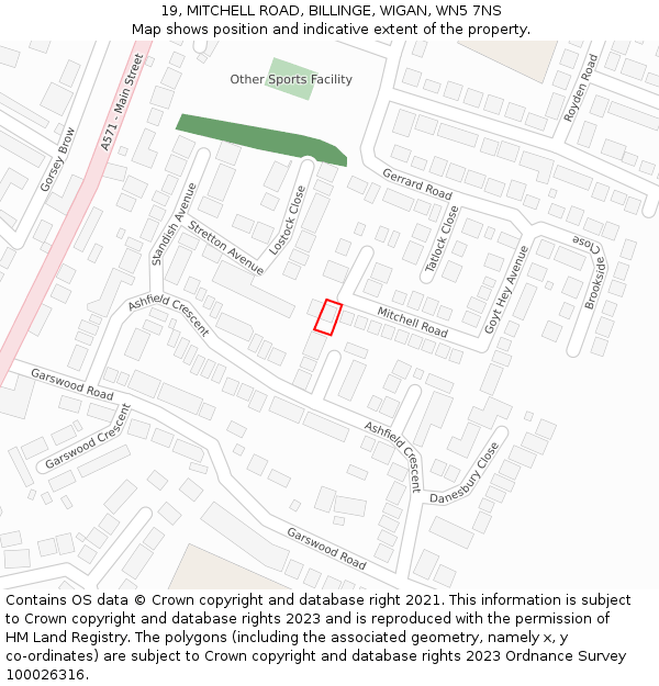 19, MITCHELL ROAD, BILLINGE, WIGAN, WN5 7NS: Location map and indicative extent of plot