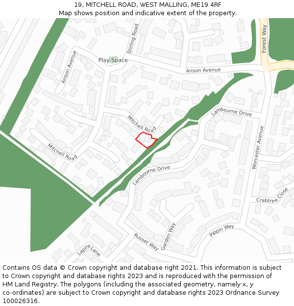 19, MITCHELL ROAD, WEST MALLING, ME19 4RF: Location map and indicative extent of plot