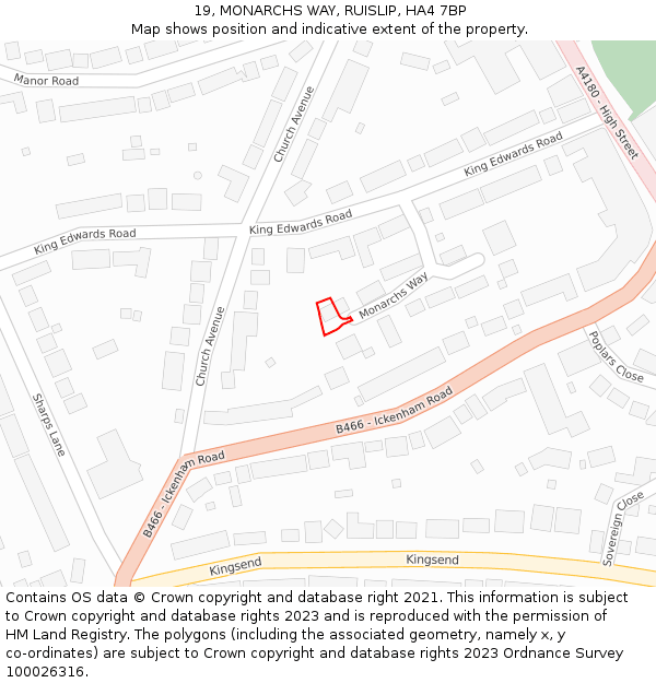 19, MONARCHS WAY, RUISLIP, HA4 7BP: Location map and indicative extent of plot