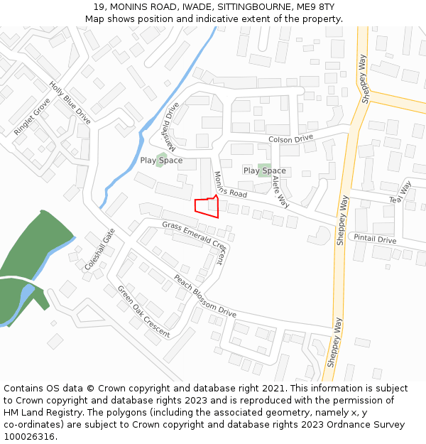 19, MONINS ROAD, IWADE, SITTINGBOURNE, ME9 8TY: Location map and indicative extent of plot