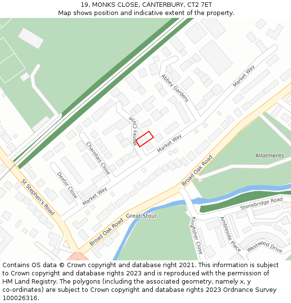 19, MONKS CLOSE, CANTERBURY, CT2 7ET: Location map and indicative extent of plot