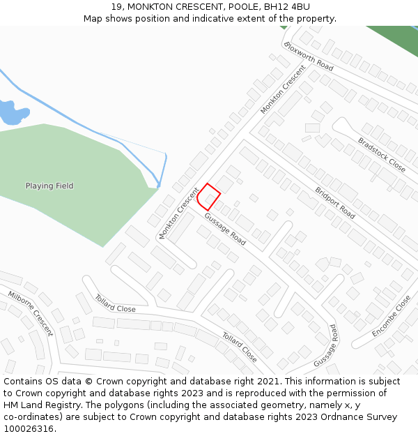 19, MONKTON CRESCENT, POOLE, BH12 4BU: Location map and indicative extent of plot