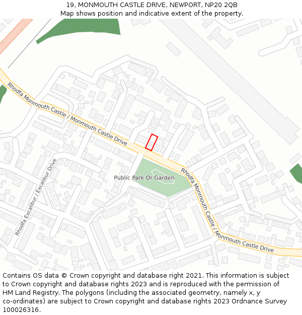 19, MONMOUTH CASTLE DRIVE, NEWPORT, NP20 2QB: Location map and indicative extent of plot
