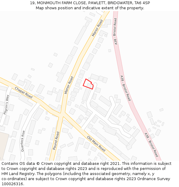 19, MONMOUTH FARM CLOSE, PAWLETT, BRIDGWATER, TA6 4SP: Location map and indicative extent of plot