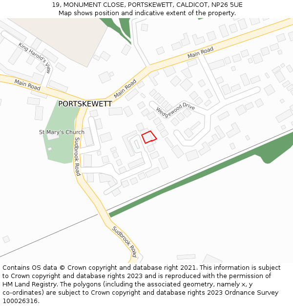 19, MONUMENT CLOSE, PORTSKEWETT, CALDICOT, NP26 5UE: Location map and indicative extent of plot