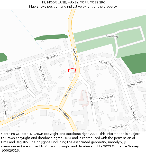 19, MOOR LANE, HAXBY, YORK, YO32 2PQ: Location map and indicative extent of plot