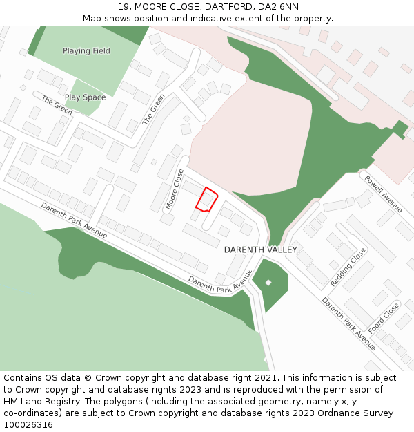 19, MOORE CLOSE, DARTFORD, DA2 6NN: Location map and indicative extent of plot