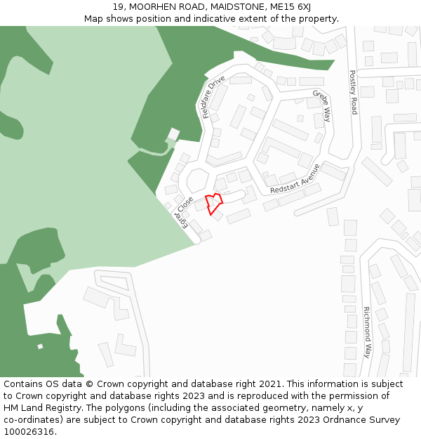 19, MOORHEN ROAD, MAIDSTONE, ME15 6XJ: Location map and indicative extent of plot