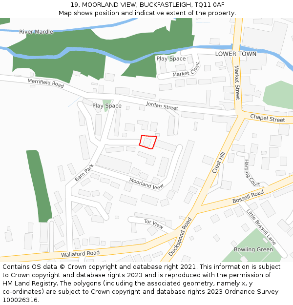 19, MOORLAND VIEW, BUCKFASTLEIGH, TQ11 0AF: Location map and indicative extent of plot