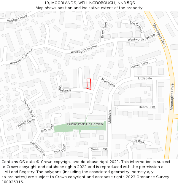 19, MOORLANDS, WELLINGBOROUGH, NN8 5QS: Location map and indicative extent of plot