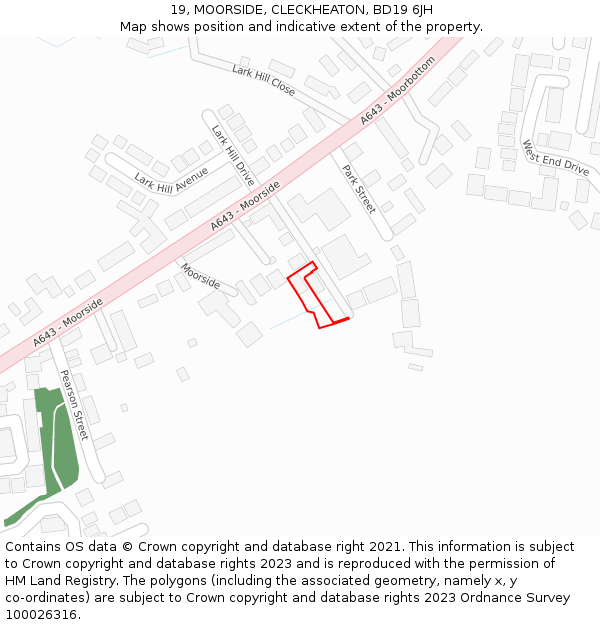 19, MOORSIDE, CLECKHEATON, BD19 6JH: Location map and indicative extent of plot