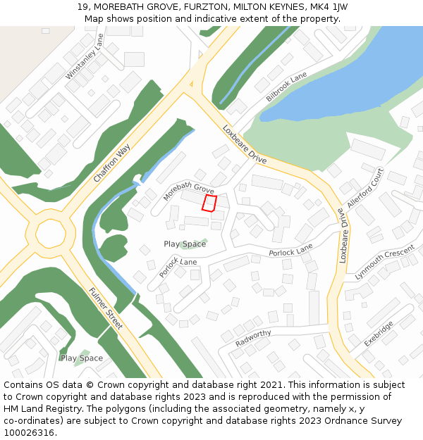19, MOREBATH GROVE, FURZTON, MILTON KEYNES, MK4 1JW: Location map and indicative extent of plot