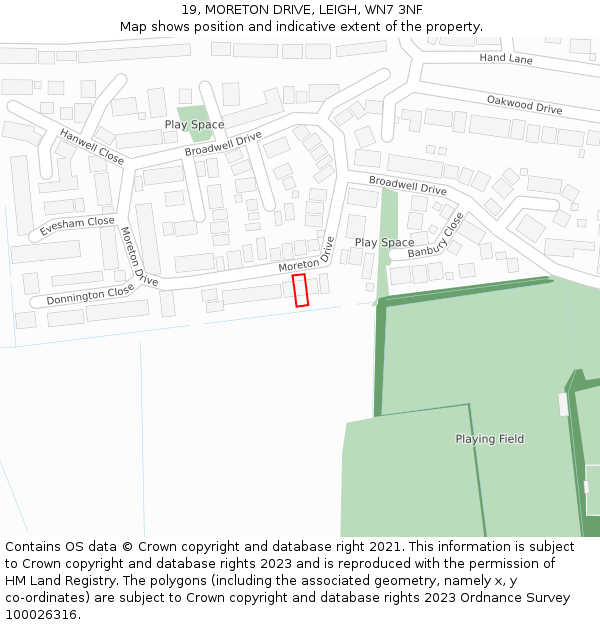 19, MORETON DRIVE, LEIGH, WN7 3NF: Location map and indicative extent of plot