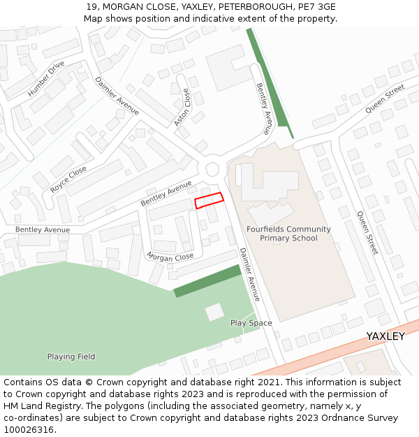 19, MORGAN CLOSE, YAXLEY, PETERBOROUGH, PE7 3GE: Location map and indicative extent of plot