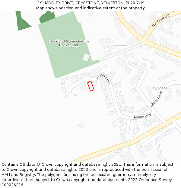 19, MORLEY DRIVE, CRAPSTONE, YELVERTON, PL20 7UY: Location map and indicative extent of plot