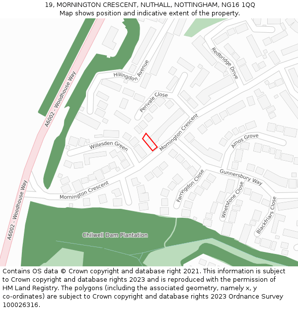 19, MORNINGTON CRESCENT, NUTHALL, NOTTINGHAM, NG16 1QQ: Location map and indicative extent of plot