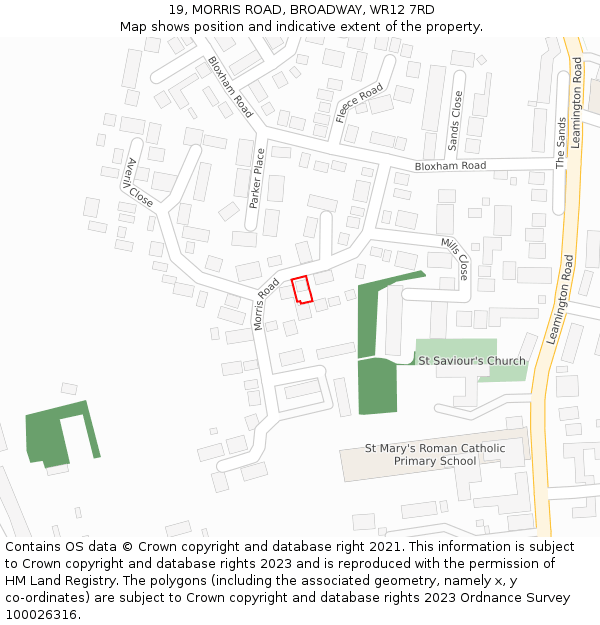 19, MORRIS ROAD, BROADWAY, WR12 7RD: Location map and indicative extent of plot