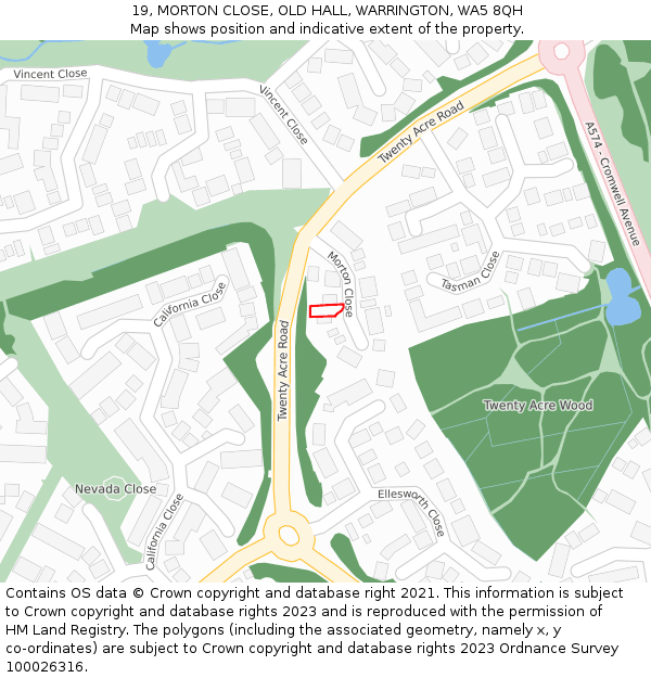 19, MORTON CLOSE, OLD HALL, WARRINGTON, WA5 8QH: Location map and indicative extent of plot