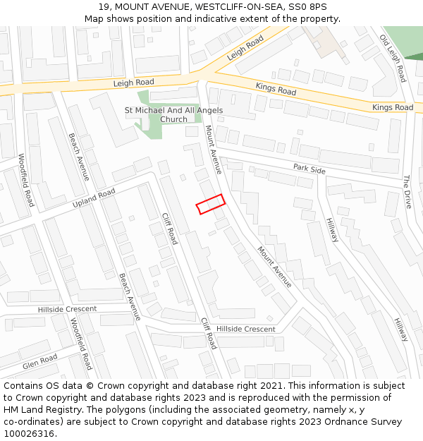 19, MOUNT AVENUE, WESTCLIFF-ON-SEA, SS0 8PS: Location map and indicative extent of plot