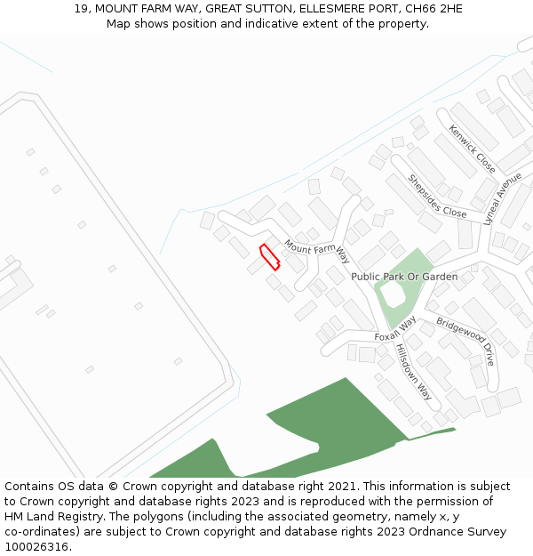 19, MOUNT FARM WAY, GREAT SUTTON, ELLESMERE PORT, CH66 2HE: Location map and indicative extent of plot