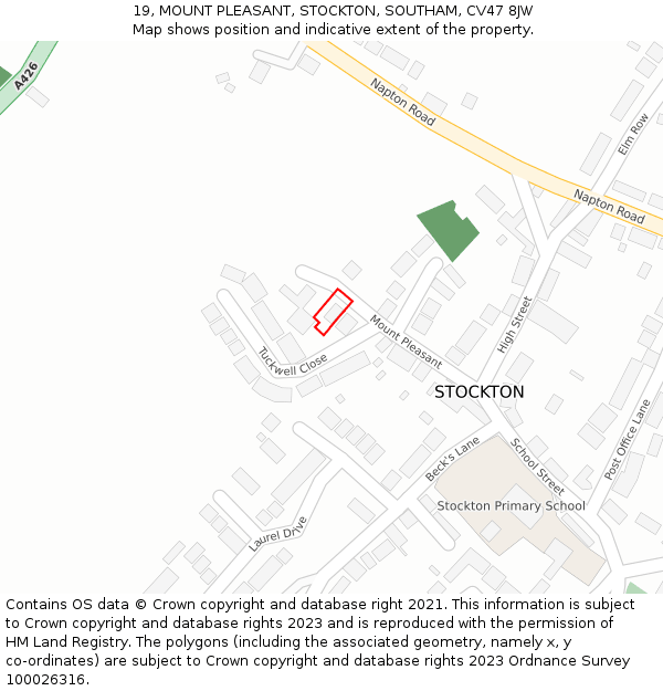 19, MOUNT PLEASANT, STOCKTON, SOUTHAM, CV47 8JW: Location map and indicative extent of plot