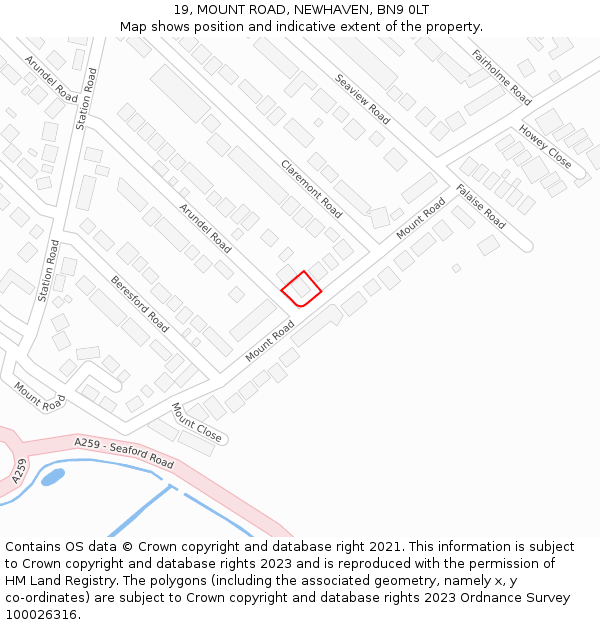 19, MOUNT ROAD, NEWHAVEN, BN9 0LT: Location map and indicative extent of plot