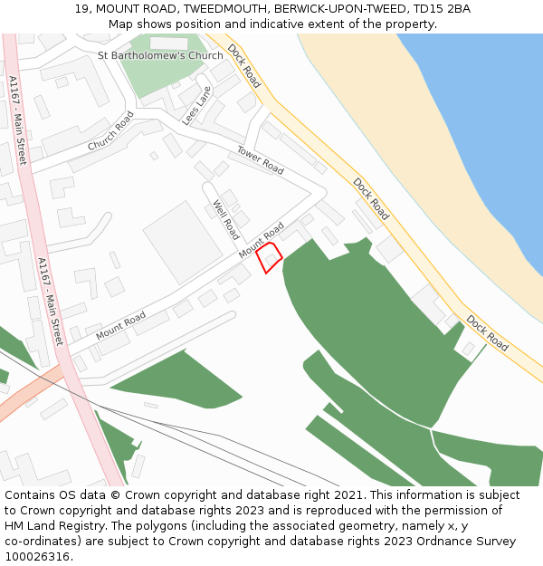 19, MOUNT ROAD, TWEEDMOUTH, BERWICK-UPON-TWEED, TD15 2BA: Location map and indicative extent of plot