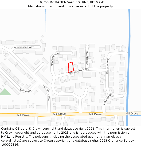 19, MOUNTBATTEN WAY, BOURNE, PE10 9YF: Location map and indicative extent of plot