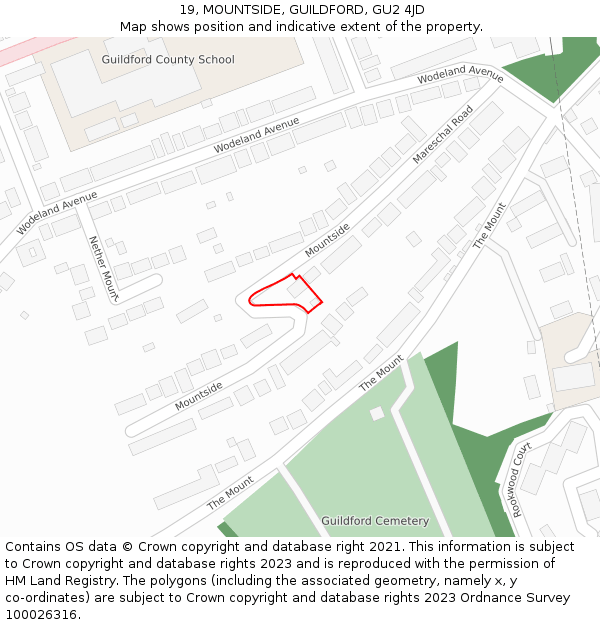 19, MOUNTSIDE, GUILDFORD, GU2 4JD: Location map and indicative extent of plot