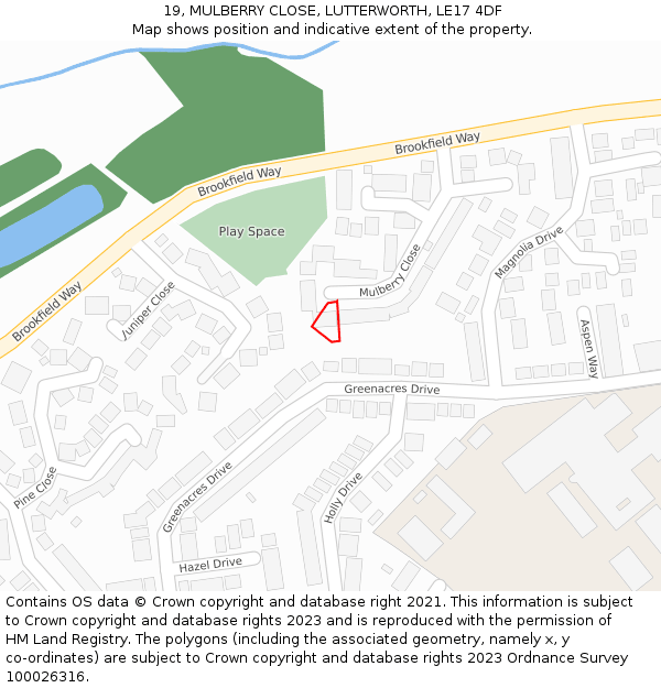 19, MULBERRY CLOSE, LUTTERWORTH, LE17 4DF: Location map and indicative extent of plot