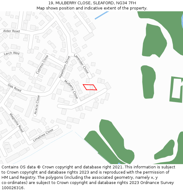 19, MULBERRY CLOSE, SLEAFORD, NG34 7FH: Location map and indicative extent of plot