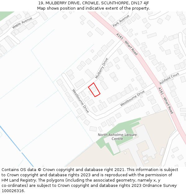 19, MULBERRY DRIVE, CROWLE, SCUNTHORPE, DN17 4JF: Location map and indicative extent of plot