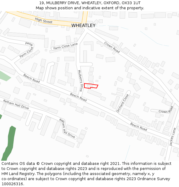 19, MULBERRY DRIVE, WHEATLEY, OXFORD, OX33 1UT: Location map and indicative extent of plot